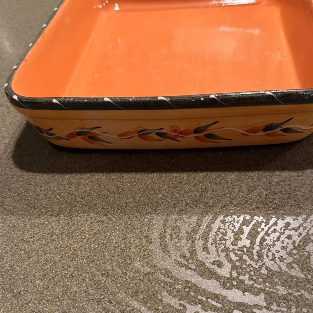 Furio Home Italy Terracotta Serving Platter Orange Hand Painted Floral Vine 12in